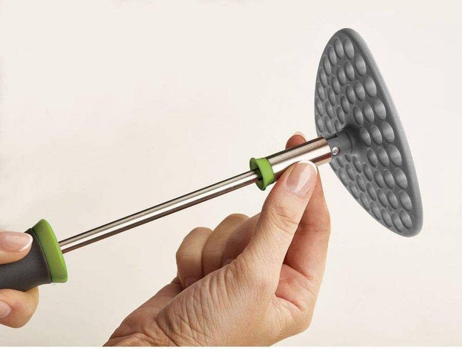Delta opvouwbare nylon kop ruimtebesparende aardappelstamper grijs groen