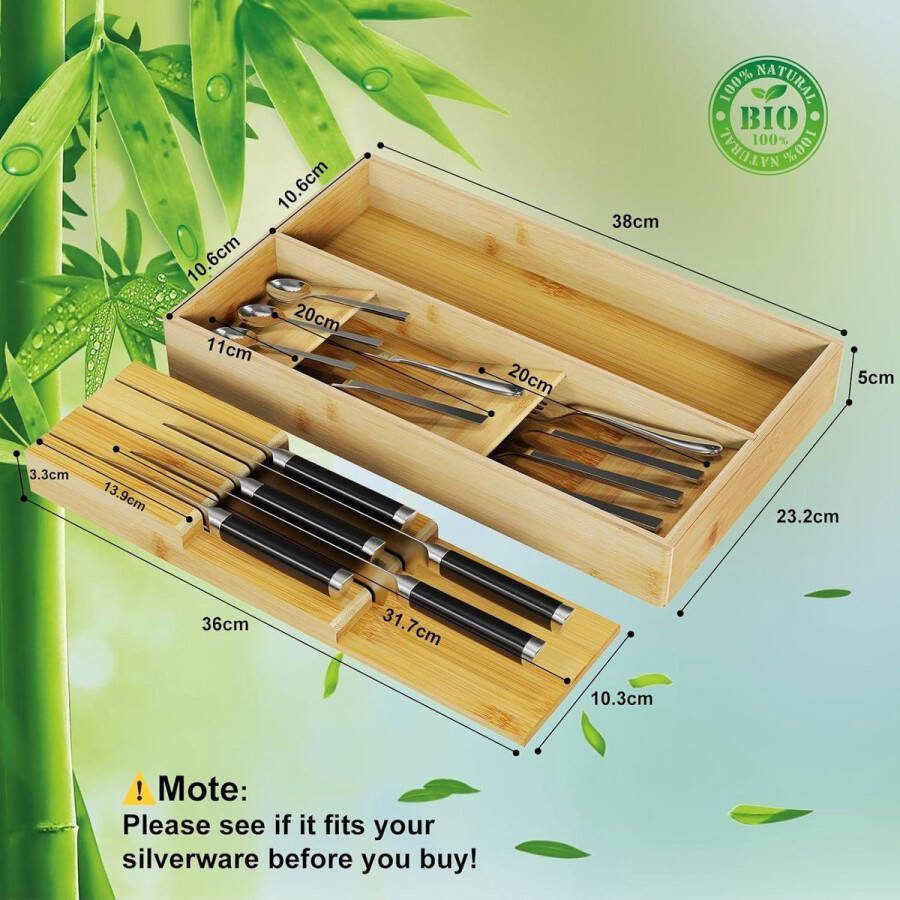 Deluxe bamboe bestekbak lader bestek opslag lade voor gezin 38 x 23 x 5 cm
