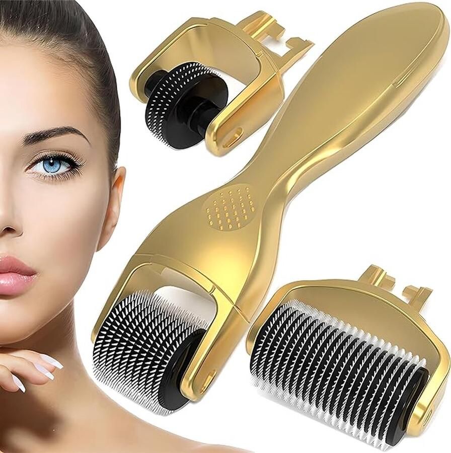 Dermaroller baardroller voor microneedling baardgroei microneedling roller met 3 naaldenlengte: 0 5 1 5 mm micronaalden dermaroller voor gezicht lichaam anti-aging anti-rimpel