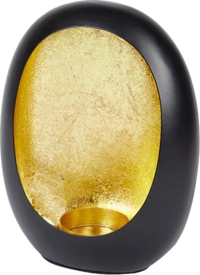 Design Theelichthouder Waxinelichthouder MOROCCAN EGG XL Goud Zwart Glas 11 x 18 x 25 cm Kaarshouder Ei model Kandelaar Hotel chique Windlicht