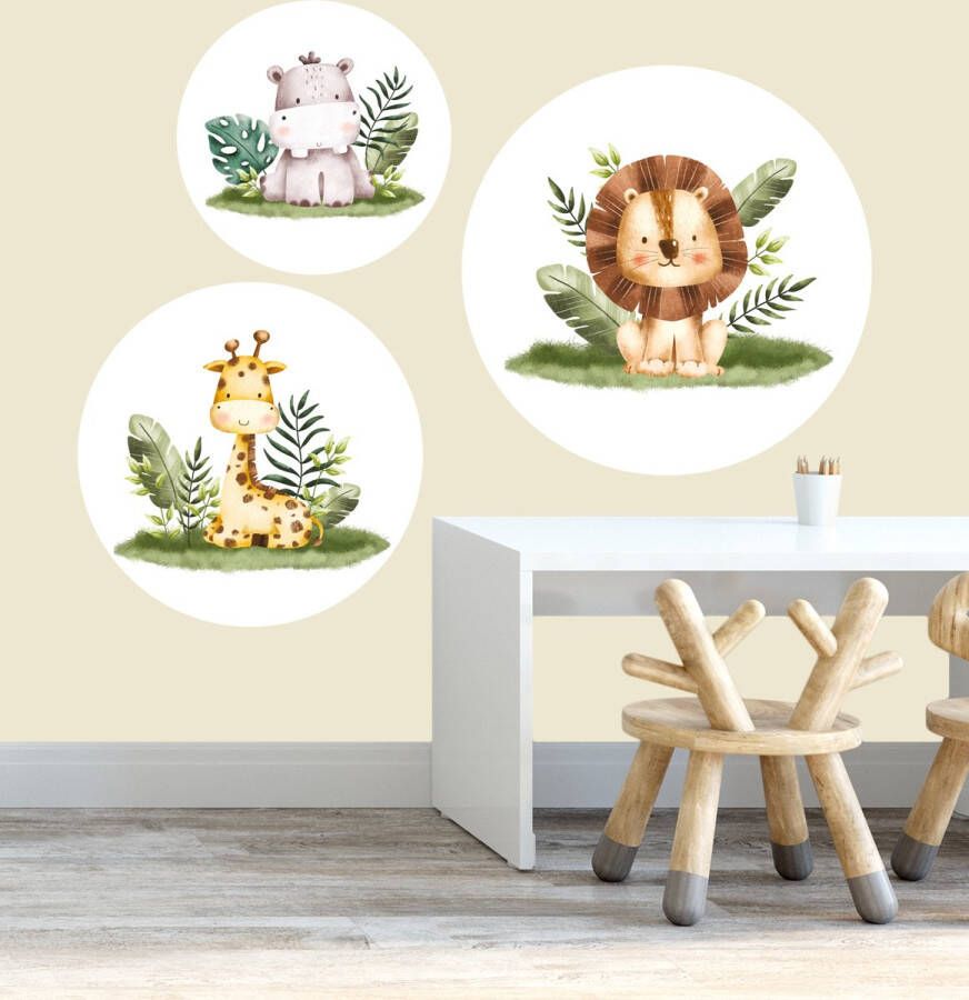 Designed4kids Muurcirkel set babykamer jungle safari dieren behangcirkel Babykamer Kinderkamer Decoratie