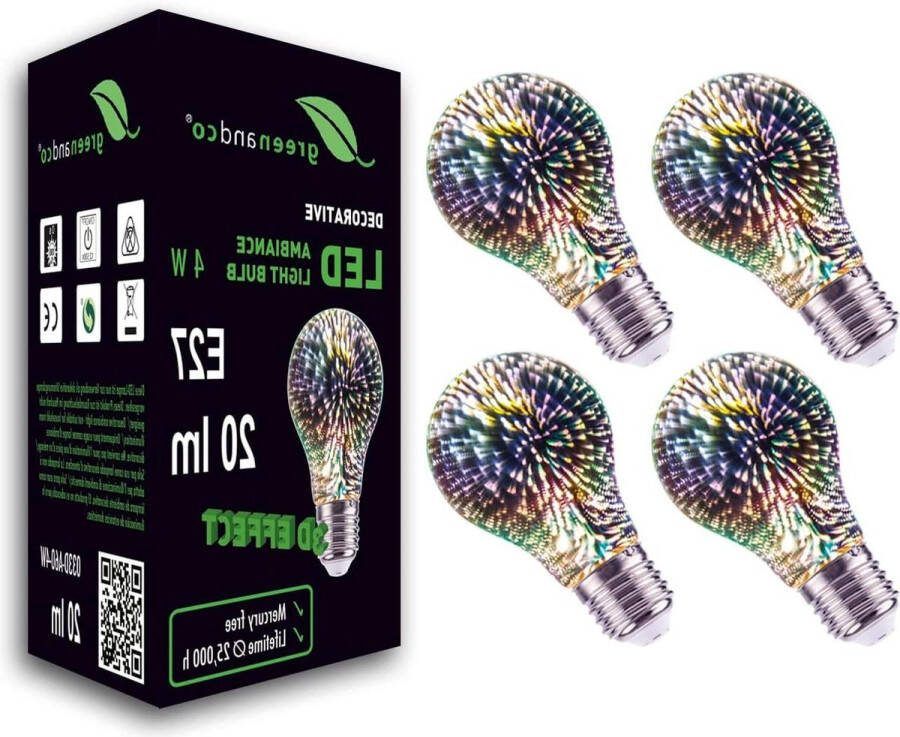 Designer LED-lamp 3D-vuurwerkeffect Decoratieve sfeerverlichting E27 A60 Edison-lamp 4W 20lm 230V Flikkervrij Niet dimbaar