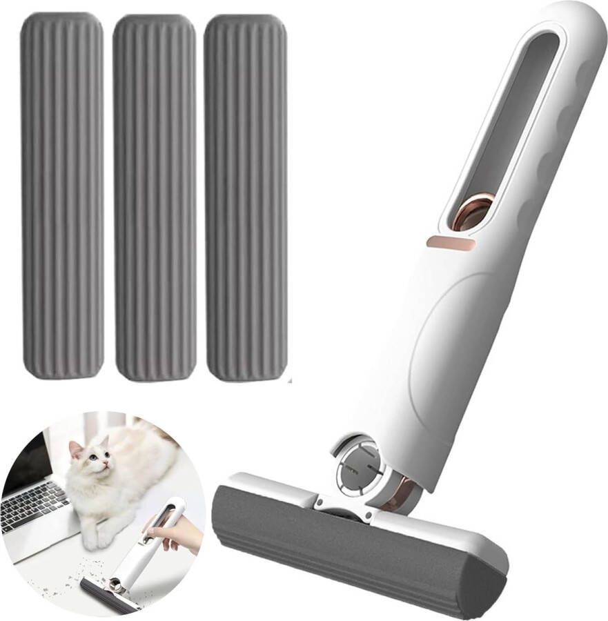 Desktop Reiniging Mini Mop met 3 reservekoppen Draagbare Squeeze Mop Handwasbare Desktop Reiniging Draagbare Opvouwbare Squeeze Mop Spons Mop voor ramen vloer muur auto