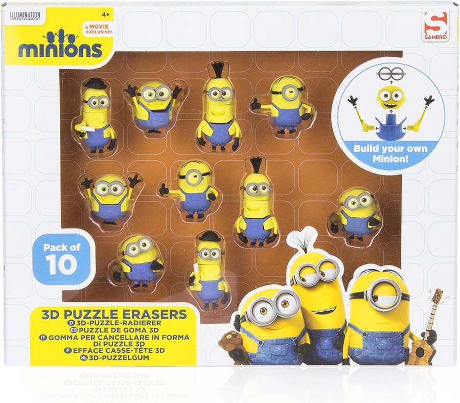 Merkloos Sans marque Despicable Me 3D gummen Bouwbaar set van 10 Gummen – 21x26x4cm | Bouw je eigen Minion Gummenset | Kindergummen en Schoolspullen | Tekenspullen