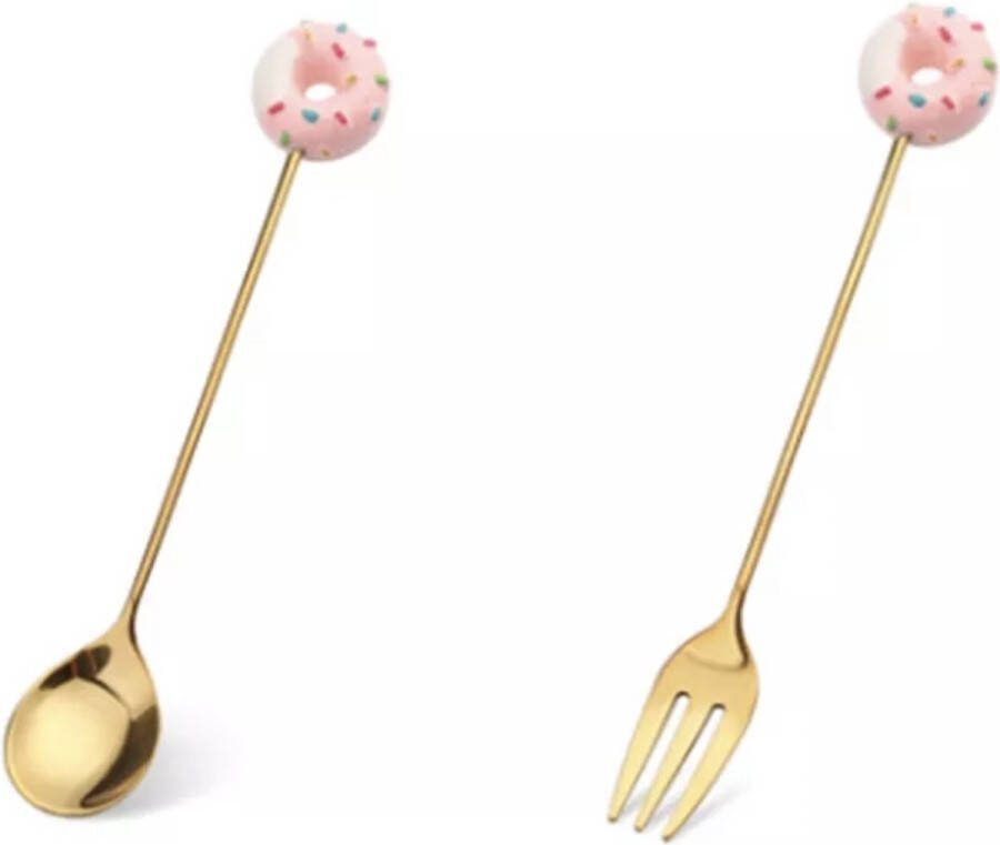 Dessert lepel vork Donut Stainless steel Servies Kleuren dessertlepels