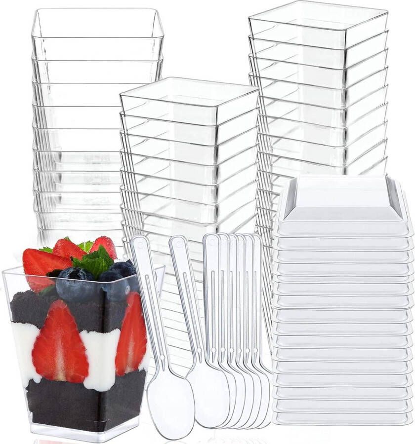 Dessertbekers met deksel dessertschaaltjes van plastic herbruikbaar 150-160 ml 50 stuks