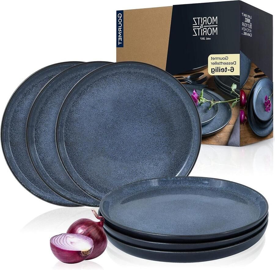 Dessertborden blauw Set van 6 stuks porselein Vaatwasser- en magnetronbestendig Bordenset