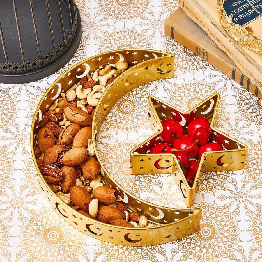 Dessertdienblad moslim ramadan dienblad maan en ster gebak dienblad islamitisch dessertdienblad snack dienblad voedsel opslag container goud