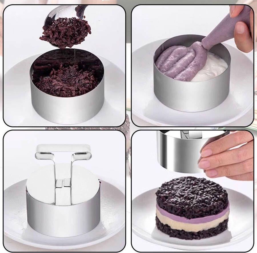 Dessertringen 8 serveerringen 8 cm bakring roestvrij staal taartring bakken serveerringen roestvrij staal set met lifter geperst krijtbord voor dessert bakken mousse