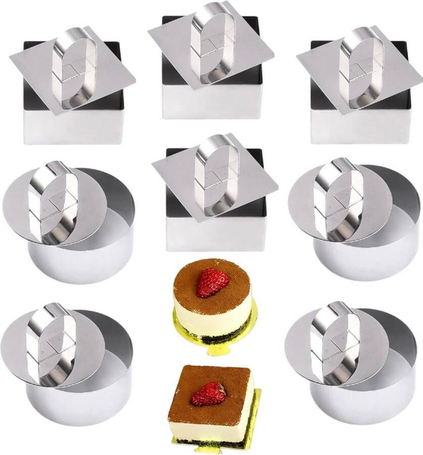 Dessertringen 8 stuks serveerringen roestvrij staal set mousse ringen taartring pusher mousse cake desserts bakwaren HsentimenH Cake ring