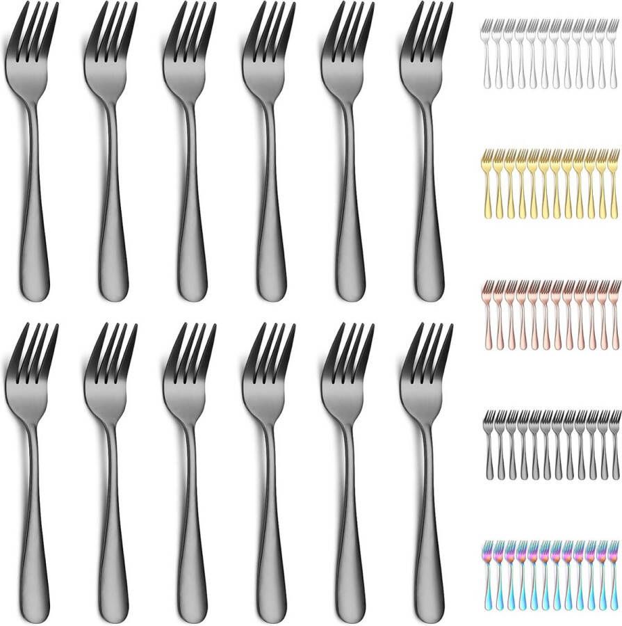 Dessertvork 12 stuks Zwart Titanium Plating Roestvrijstalen Gebaksvorken Set Fruitvorken Mini Taartvorken Voorgerechtvorken voor thuis bruiloft feest café restaurant vaatwasmachinebestendig