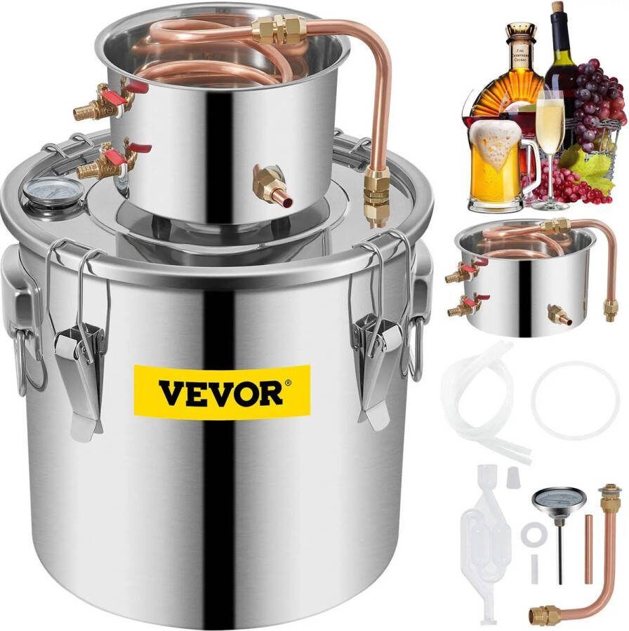 Destilleerapparaat Water Destilleerketel Distilleerketel voor Alcohol Destilleerapparaat Etherische Olie Maak zelf Bier Wijn of Sterke Drank Grijs 30Liter