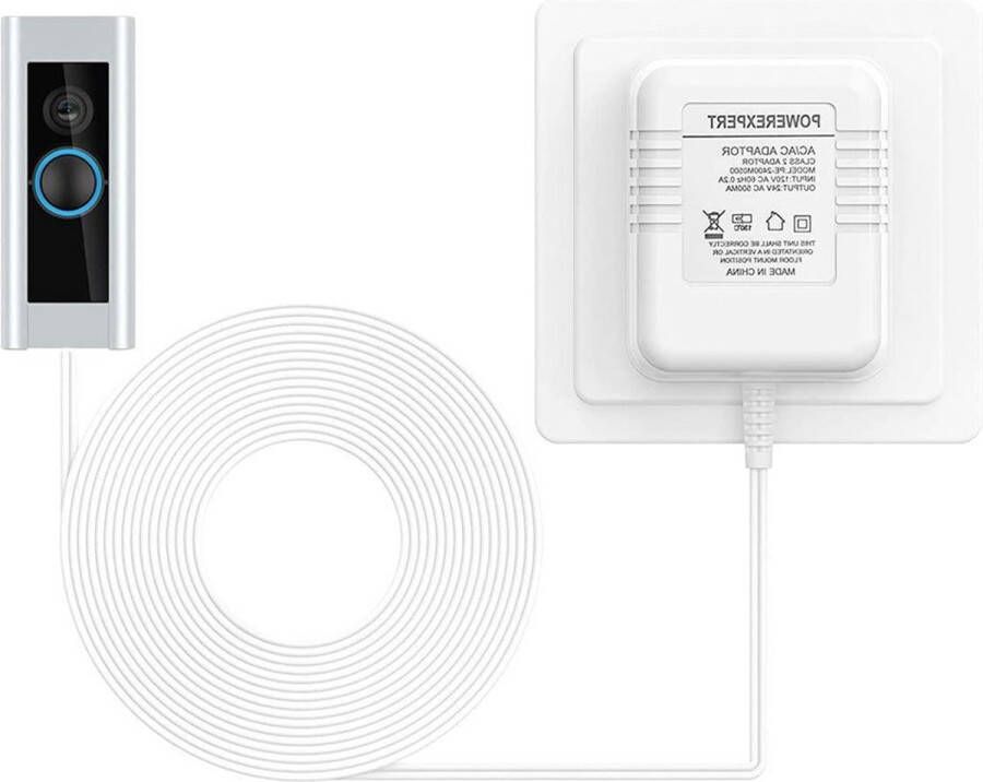 Deurbel transformatoren 24 V 500 mA wit AC voeding transformatorkabel Smart Home accessoires compatibel met Ring video-deurbel 8 m