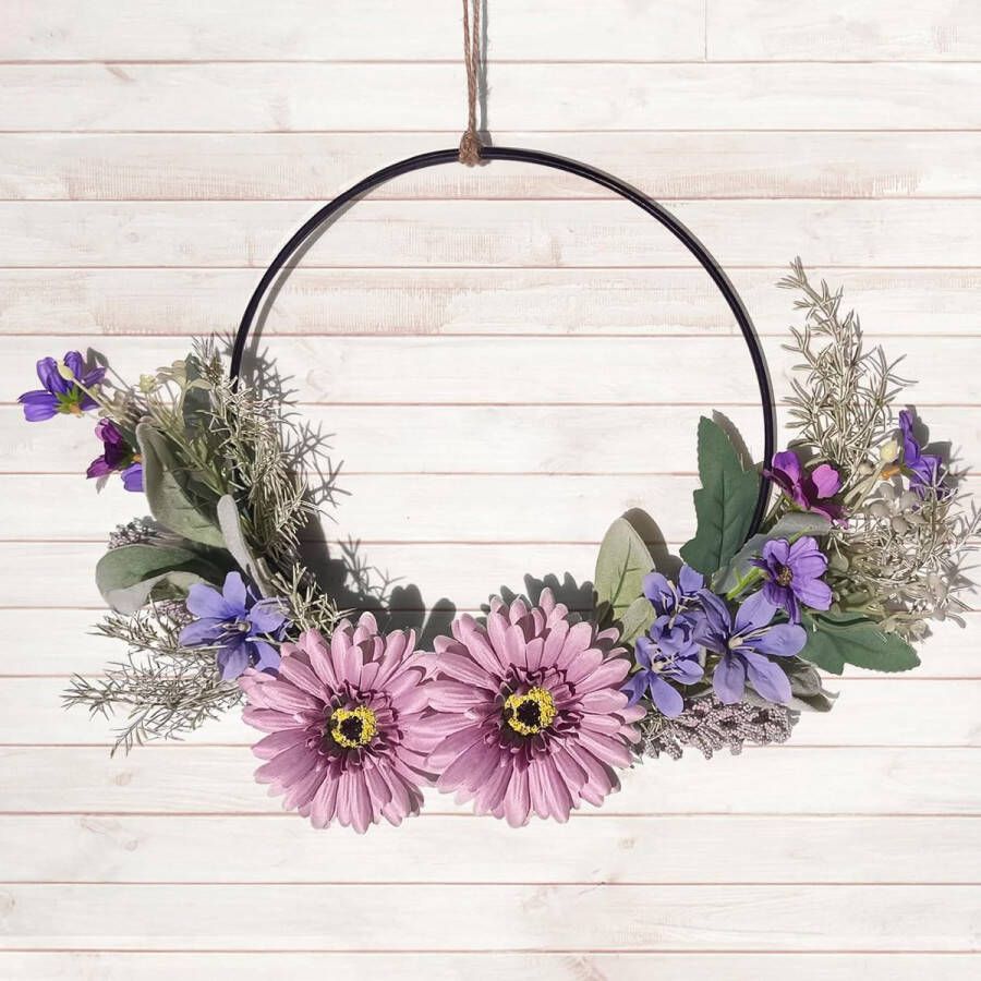 Deurkrans decoratie kunstbloemen gerbera-krans slinger welkom slinger lente wandkrans metalen decoratieve ringen lentedecoratie voor Pasen bruiloft woonkamer bruiloft