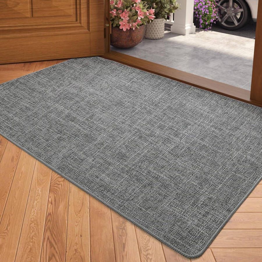 Deurmat 44x75 cm Grijs Antislip Wasbaar Absorberend Voordeurmat Binnentapijt met laag profiel