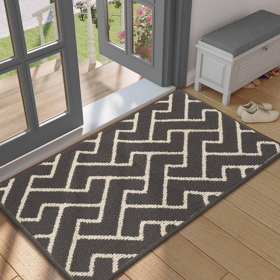 Deurmat 60 x 90 cm Antislip Vuilvangmat voor Binnen Donkergrijs
