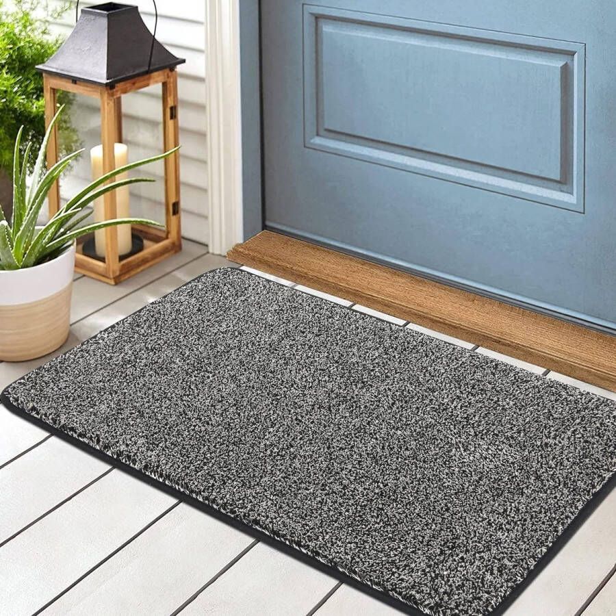 Deurmat Antislip-deurmat Wasbaar Duurzaam vuilvangertapijt voor entree terras hal tuin binnen en buiten (60 x 90 cm zwart)