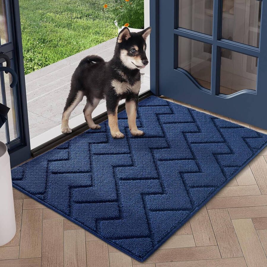 Deurmat blauw 50 x 80 cm voor binnen en buiten wasbaar binnentapijt vuilvangmat antislip deurmat voor ingang patio hal tuin