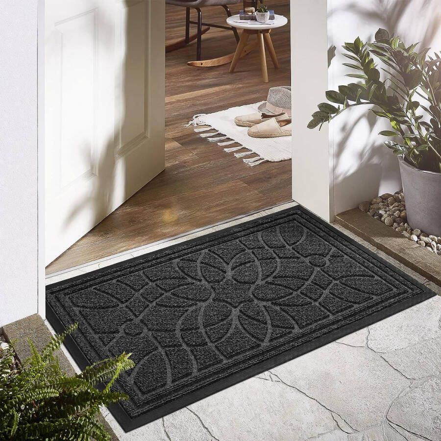 Deurmat entreemat 90 x 150 cm voor binnen en buiten wasbaar zeer duurzaam antislip zeer absorberend deurmat (zwart)