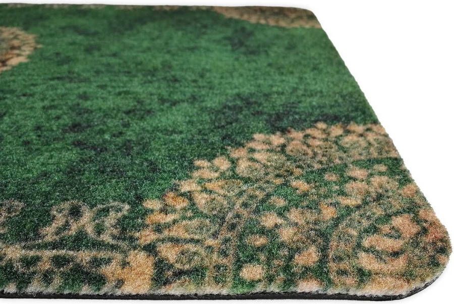 Deurmat Orient (50 x 70 cm groen) antislip en wasbare deurmat voor buiten binnen absorberende vuilvangmat voor binnen en buiten in oosterse design