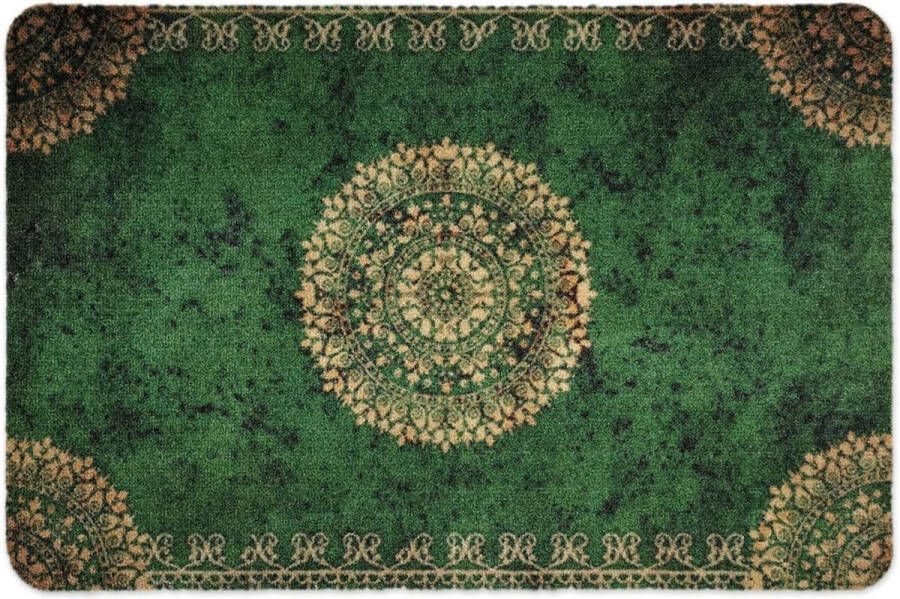 Deurmat Orient (50 x 70 cm groen) antislip en wasbare deurmat voor buiten binnen absorberende vuilvangmat voor binnen en buiten in oosterse design