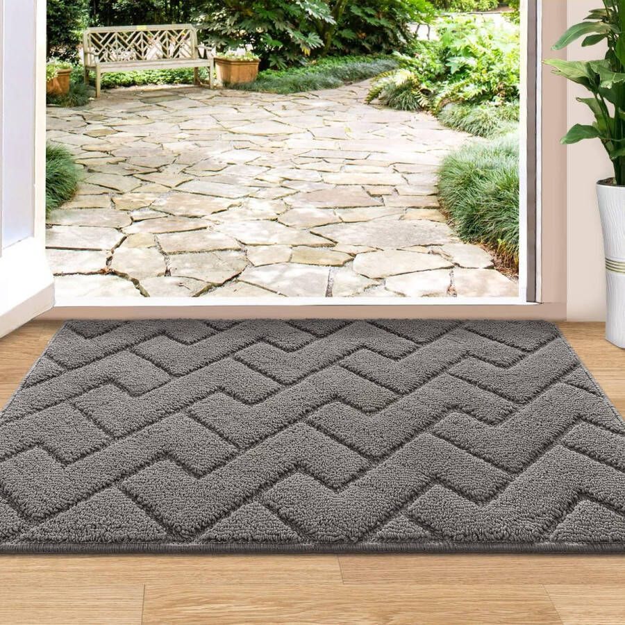 Deurmat voor binnen 80 x 100 cm vuilvangmat antislip voetmat binnen wasbaar voor binnen huisdeur dun voor ingang hal tuin binnen huisdieren grijs