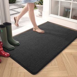 Deurmat voor binnen 80 x 120 cm vuilvangmat antislip voetmat binnen wasbaar entree tapijt binnendeur dunne deurmat voor ingang tuin huisdier (zwart)