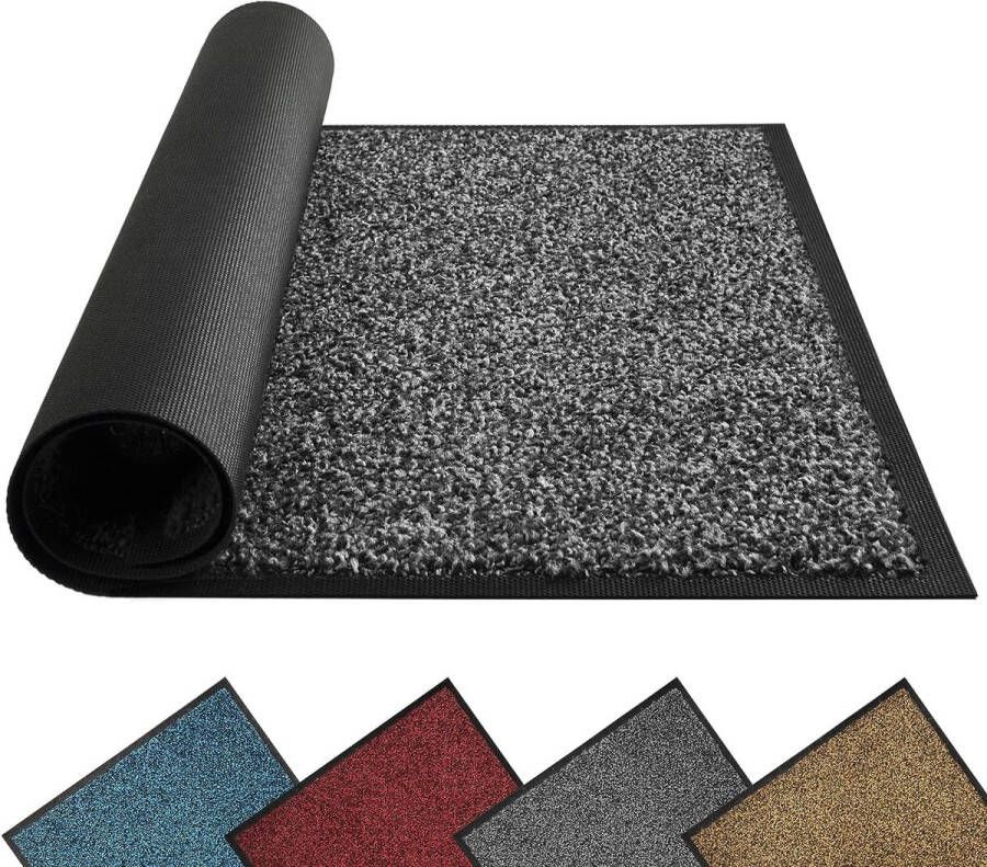 Deurmat voor binnen en buiten 120 x 180 cm zwart-grijs vloermatten duurzaam wasbaar vuilvangmat antislip voor entree deurmat met natuurlijke rug