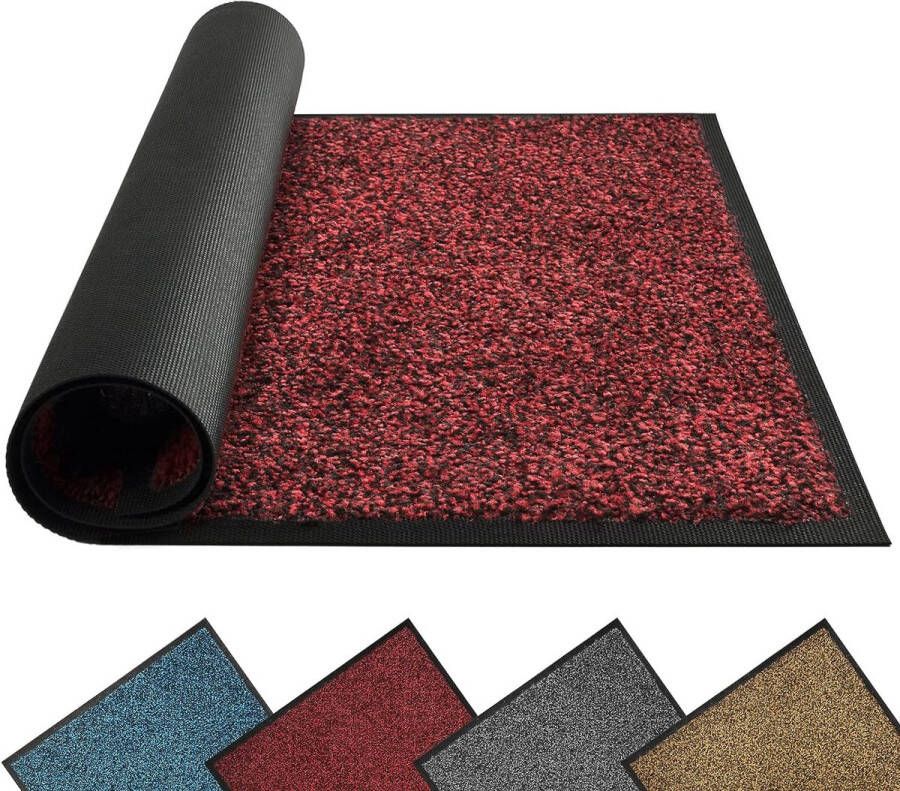 Deurmat voor binnen en buiten 40 x 60 cm zwart-rood duurzaam wasbaar voetmat vuilvangmat antislip voor entree deurmat met achterkant van natuurlijk rubber