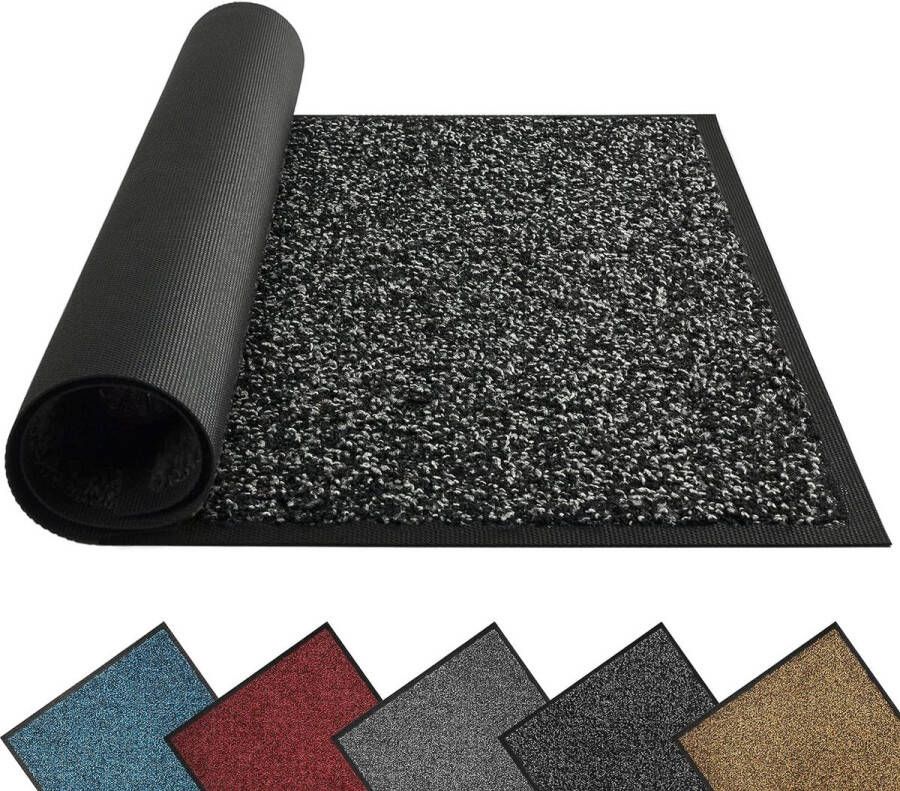 Deurmat voor binnen en buiten 40 x 60 cm zwarte vloermatten duurzaam wasbare vloermat vuilvangmat antislip voor entree deurmat met natuurlijke rubber