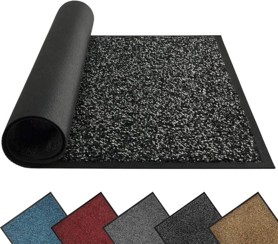 Deurmat voor binnen en buiten 40 x 60 cm zwarte vloermatten duurzaam wasbare vloermat vuilvangmat antislip voor entree deurmat met natuurlijke rubber