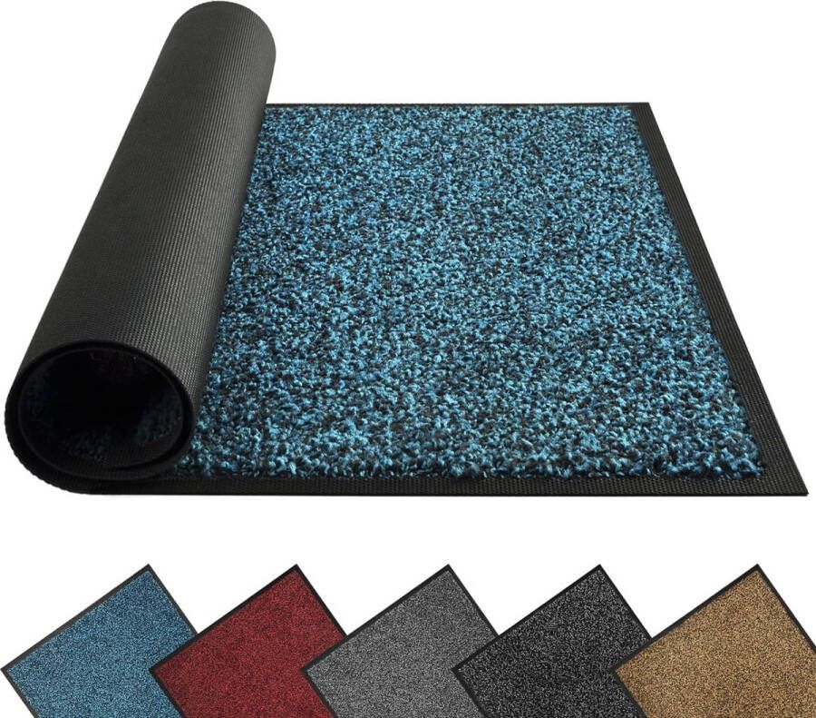 Deurmat voor binnen en buiten 50 x 80 cm zwart-blauw vloermatten duurzaam wasbaar deurmat vuilvangmat antislip voor entree deurmat met natuurlijke rug