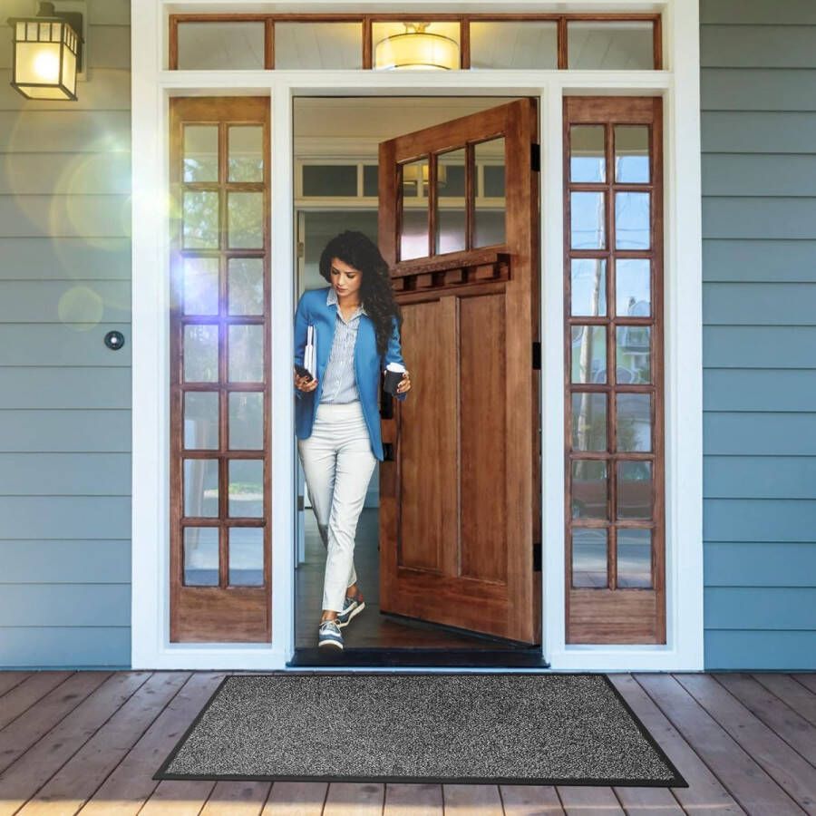 Deurmat voor binnen en buiten 50 x 80 cm zwart grijs vloermatten duurzaam wasbaar vuilvangmat antislip voor entree deurmat met natuurlijke kralen