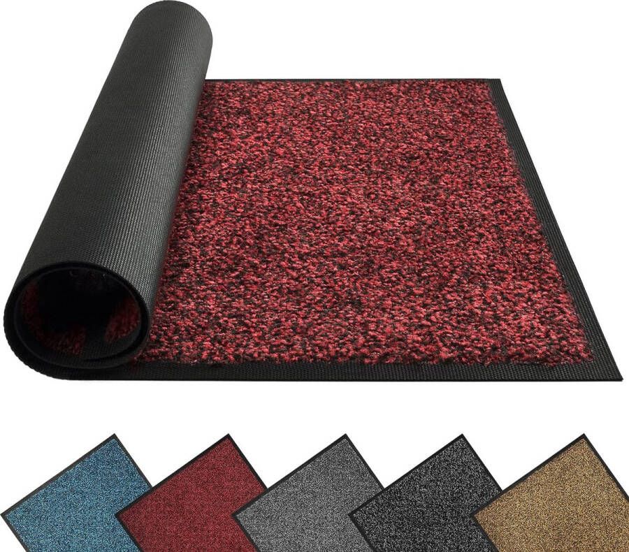Deurmat voor binnen en buiten 90 x 120 cm zwart-rood vloermatten duurzaam wasbaar vuilvangmat antislip voor entree deurmat met natuurlijke rug