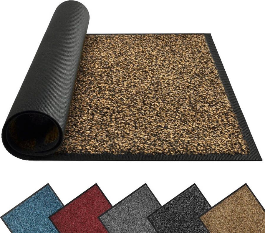 Deurmat voor binnen en buiten 90 x 150 cm zwart-bruin voetmatten duurzaam wasbaar vuilvangmat antislip voor entree deurmat met natuurlijke rug