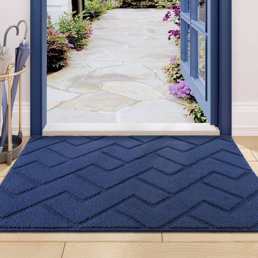 Deurmat voor binnen en buiten wasbaar binnentapijt vuilvangmat antislip deurmat voor ingang patio hal tuin binnen en buiten blauw 80 x 100 cm