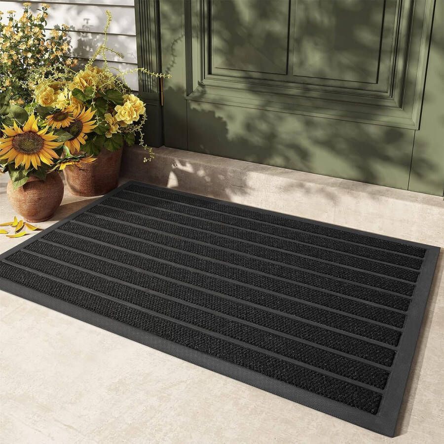 Deurmat voor buiten antislip wasbaar duurzaam voetmatten huisdeur weerbestendig deurmat voor buiten deurmat voor ingang hal tuin 45 x 75 cm zwart
