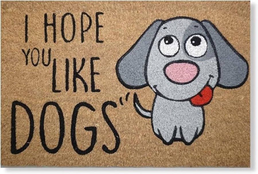Deurmat met hondje voor buiten deurmat voor buiten kokosvezel met antislip onderkant van pvc antislip en absorberende mat originele deurmat Hope You Like Dogs 40 x 60 x 1 5 cm grappig