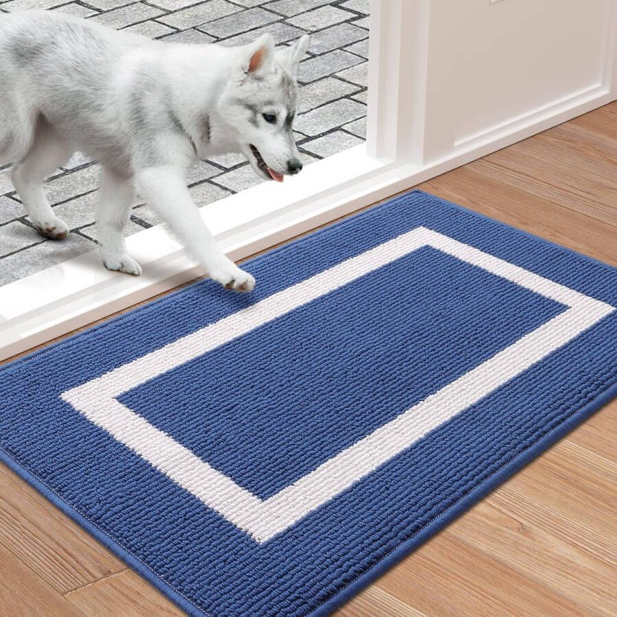 Deurmat wasbaar voetmat voor binnen antislip vuilvangmat deurmat entree tapijt voor huisdeur binnen 43 x 76 cm blauw