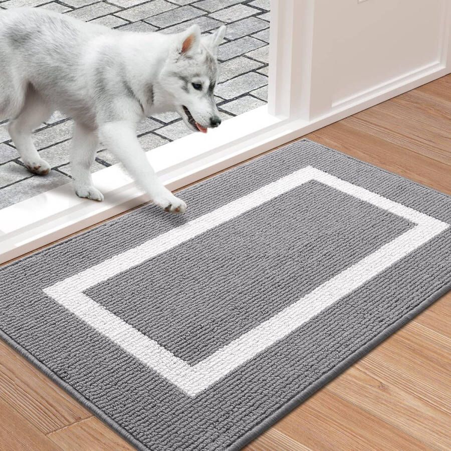 Deurmat wasbaar voetmat voor binnen antislip vuilvangmat deurmat entree tapijt voor huisdeur binnen 43 x 76 cm grijs