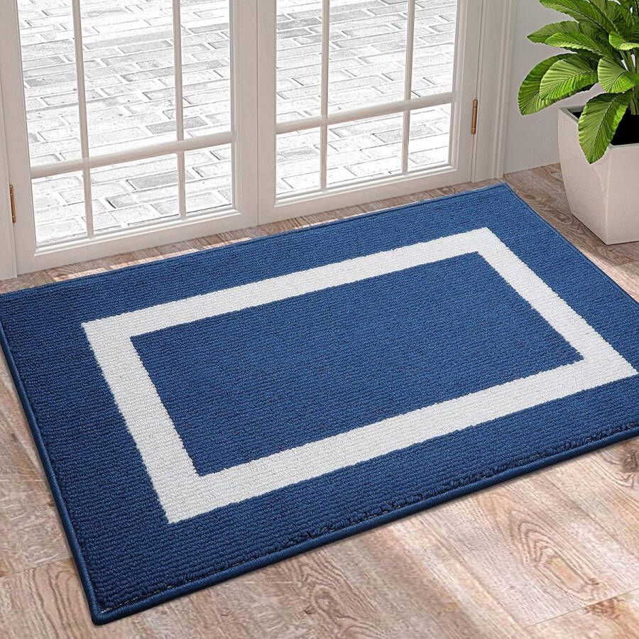 Deurmat wasbaar voetmat voor binnen antislip vuilvangmat deurmat entree-tapijt voor huisdeur binnen 60 x 90 cm blauw