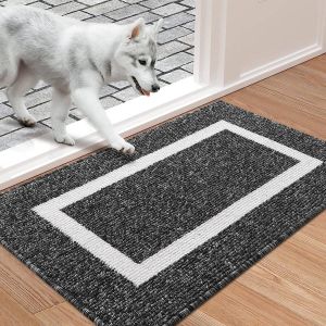 Deurmat wasbare voetmat voor binnen antislip vuilvangmat deurmat voor huisdeur binnen 43 x 76 cm zwart
