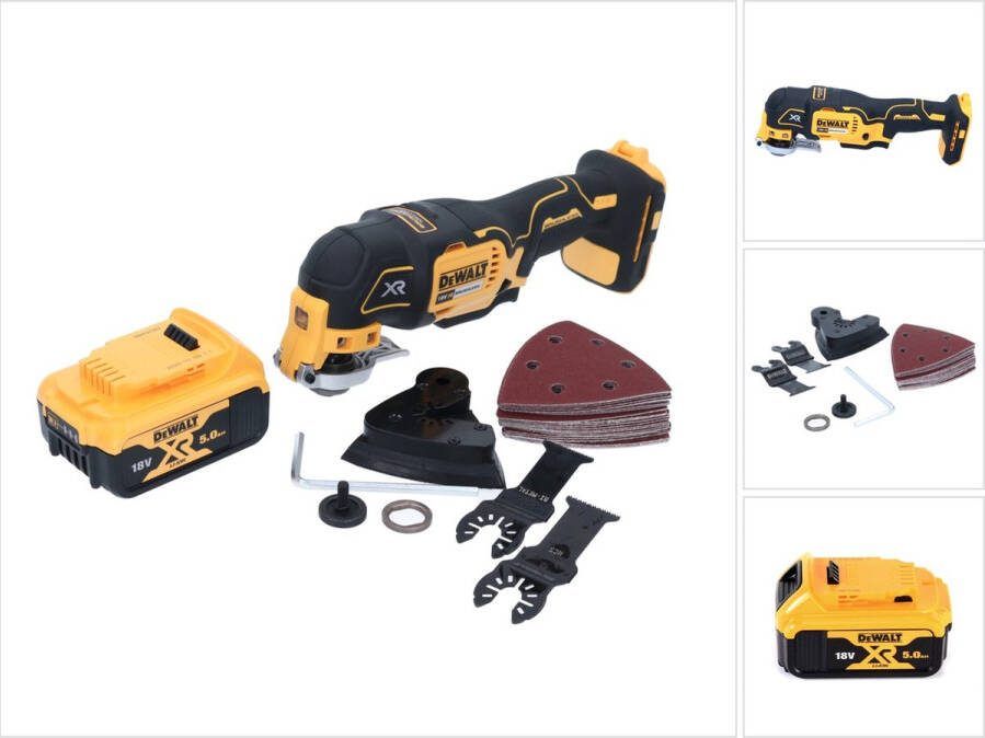 DeWalt DCS 355 N snoerloze oscillerende multitool 18 V borstelloos + 1x accu 5.0 Ah + 29 stuks accessoires zonder oplader
