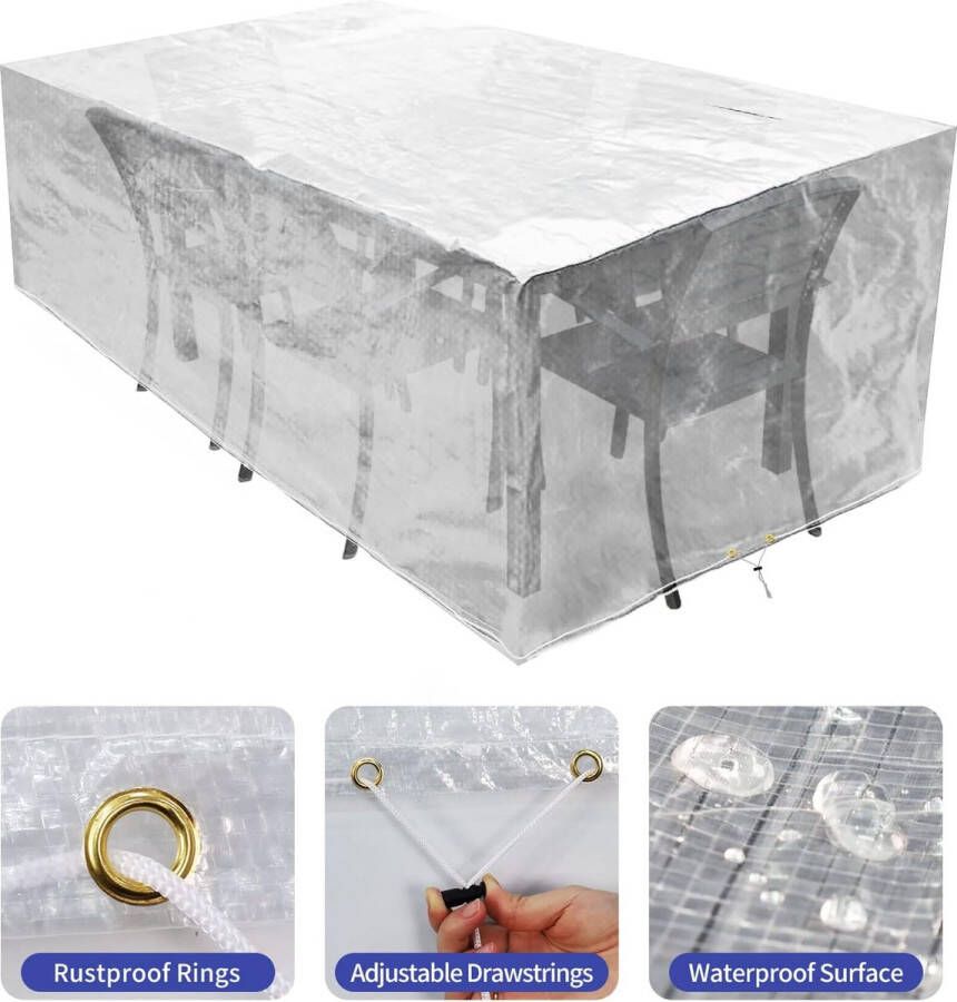DHGFC200-0TP Tuinmeubelhoezen waterdicht 200 x 160 x 70 cm waterdicht voor tuinmeubelen tuinhoezen ademend polyethyleen voor tafel en stoel transparant
