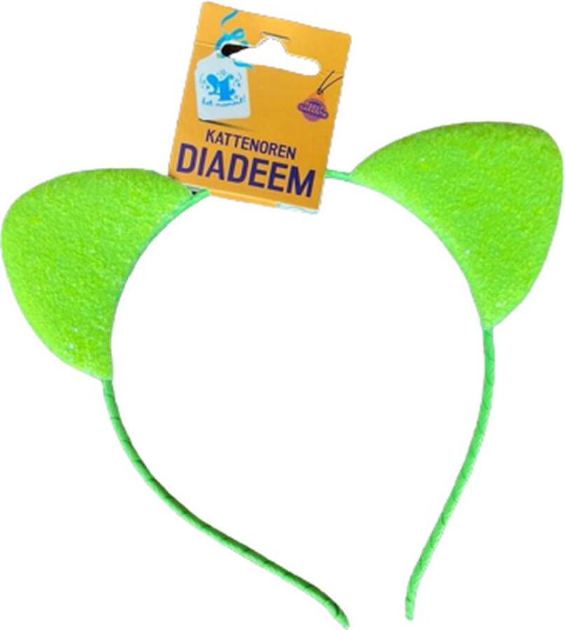 Diadeem Glitter Kattenoren Groen Neon haarband Kattenoortjes