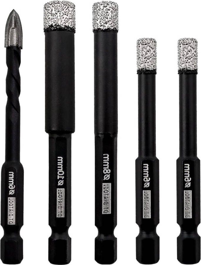 Diamantboren Set Tegel Gatzaag 1 4 5 16 3 8 Droog Boren Porselein Keramiek Graniet Marmer Metselwerk Steen 6 6 6 8 10mm 5-Pack