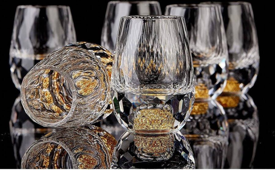 Diamanten Shotglaasjes (4cl) Kristallen Shotglas Set Versierd met 24K Goudvlokken Luxueus en Schattig BPA-vrij en Loodvrij Perfect voor Decoratie en Verzameling Pakket van 6