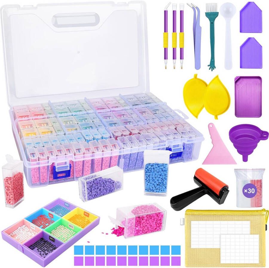 Diamond Painting accessoires 90 sleuven Diamond Painting opbergdoos Set voor 5D Diamond Painting Tool Kit-accessoires met pennen pincet zakjes plastic kommen met roller