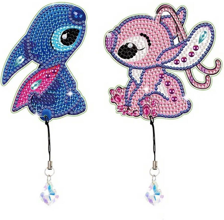 Diamond painting boekenleggers Stitch Angel 2 stuks ronde steentjes volledig te beplakken