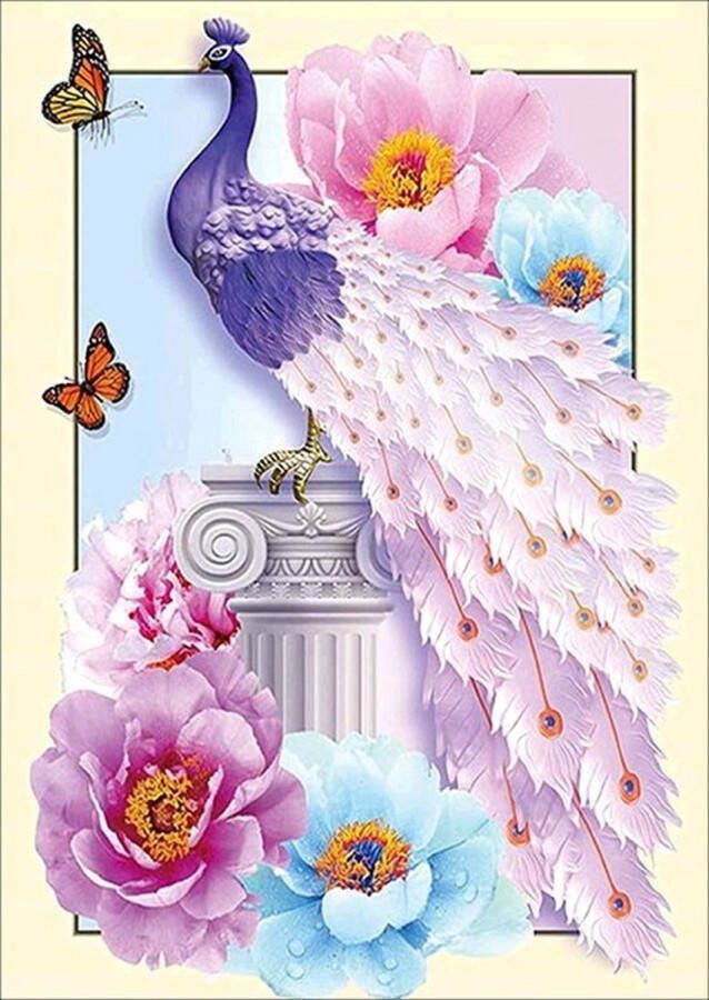 Diamond painting Canvasdoek met voorbedrukte afbeelding 30 x 40 pauw